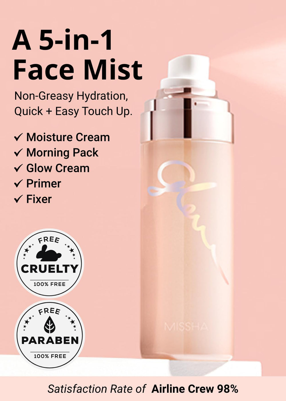 MISSHA Glow Skin Balm To Go Mist spray action demonstrates easy, even application and glow