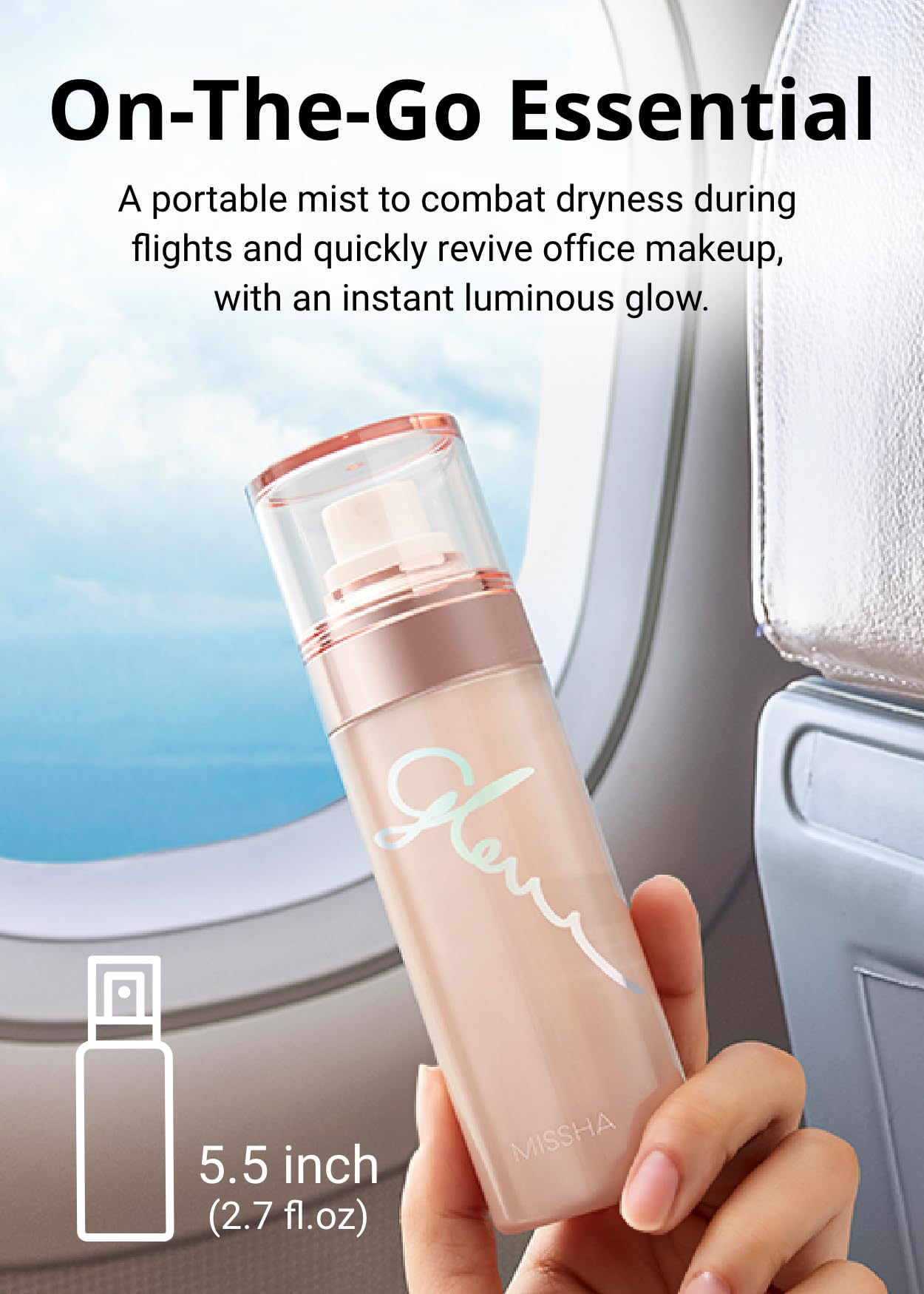MISSHA Glow Skin Balm To Go Mist travel-sized bottle emphasizes convenient daily skincare