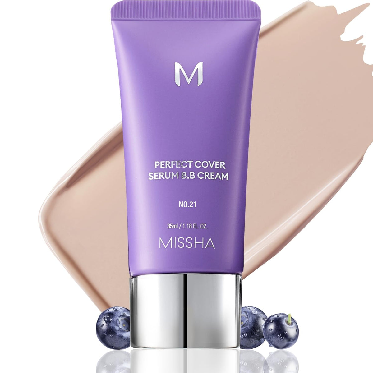 MISSHA M Perfect Cover Serum BB Cream No.21 bottle with pump for light radiance.