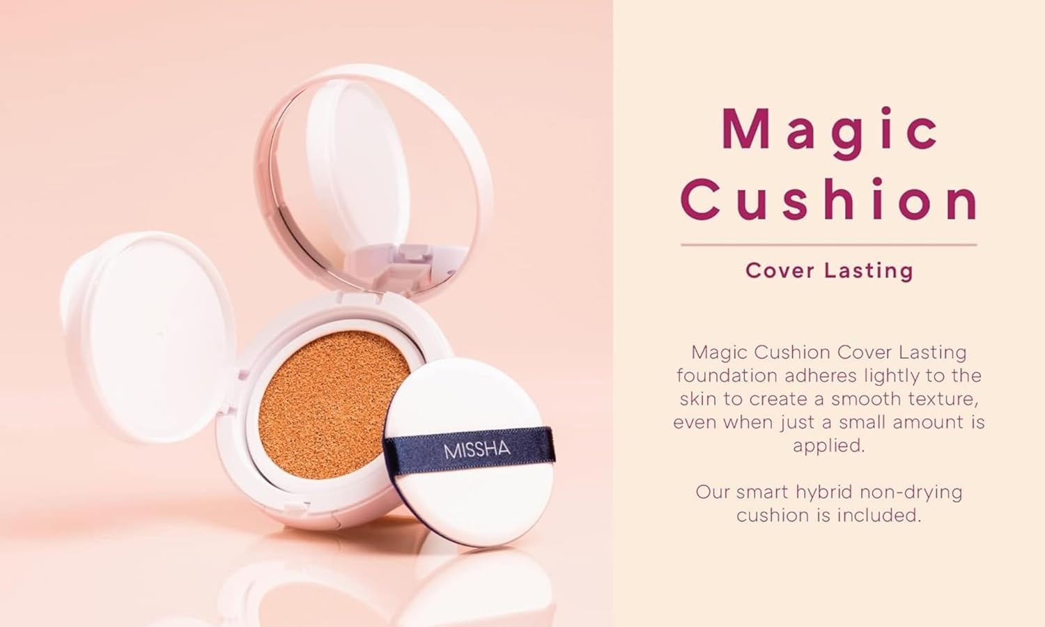 MISSHA Magic Cushion sponge applies foundation smoothly for effortless blending and a natural finish.