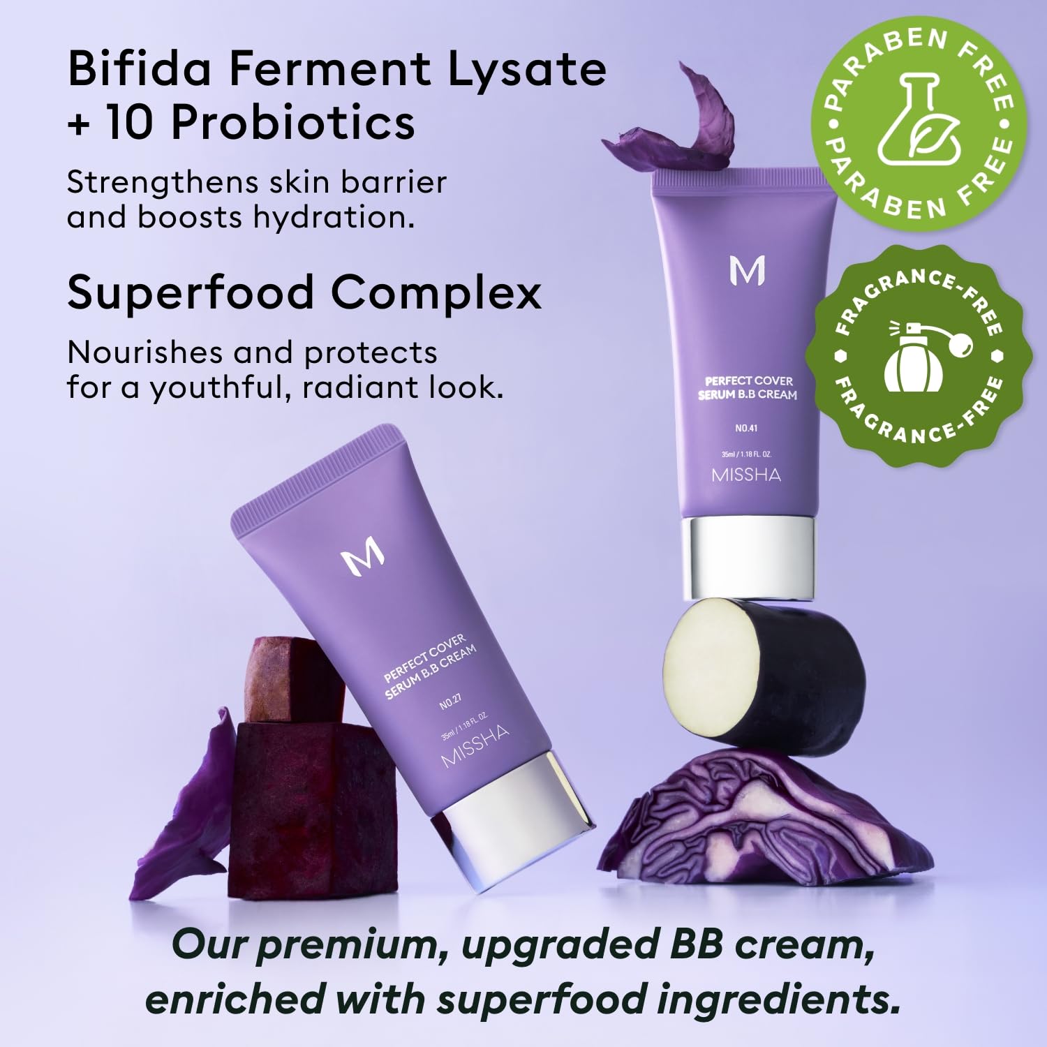 MISSHA Serum BB Cream No.25 bottle highlights botanical oils for a delicate scent.
