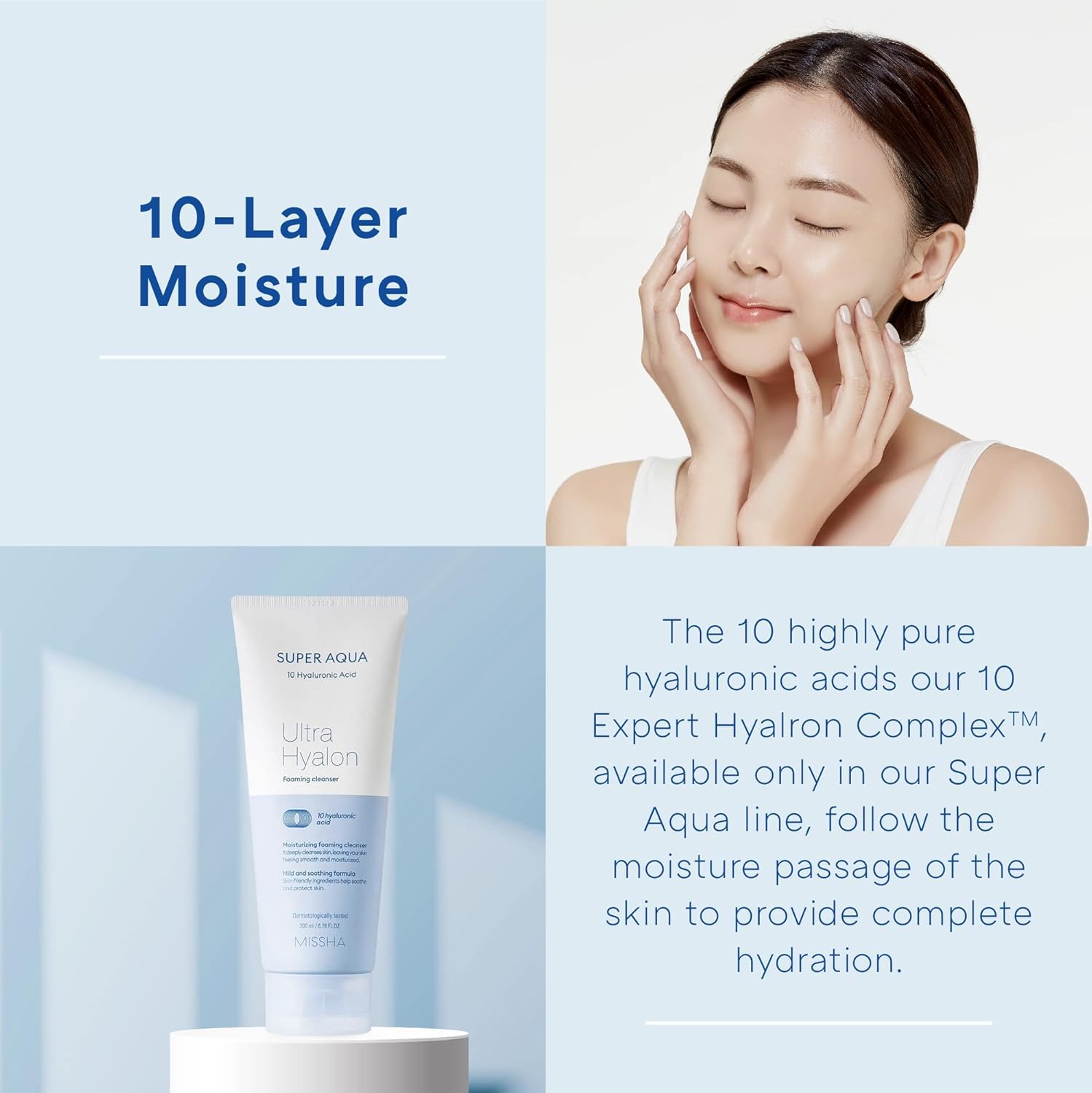 MISSHA application on face demonstrates gentle massaging cleanse and hydration.