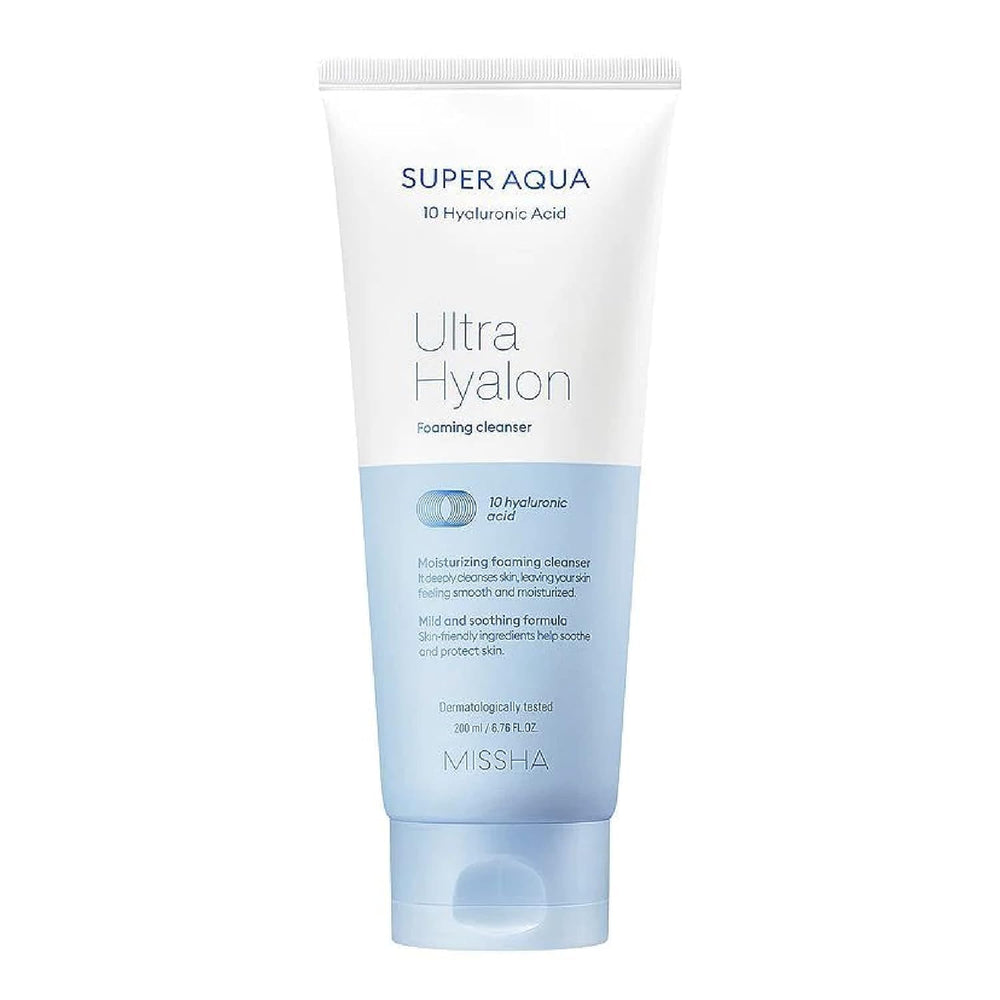 MISSHA Super Aqua Ultra Hyalron Cleansing Foam foaming action delivers hydration.