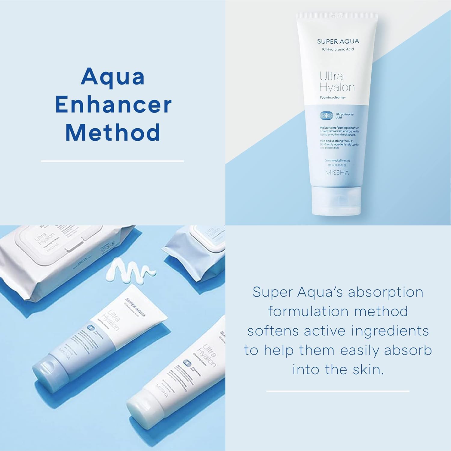 MISSHA rinse-massage action shows skin-friendly cleansing routine.