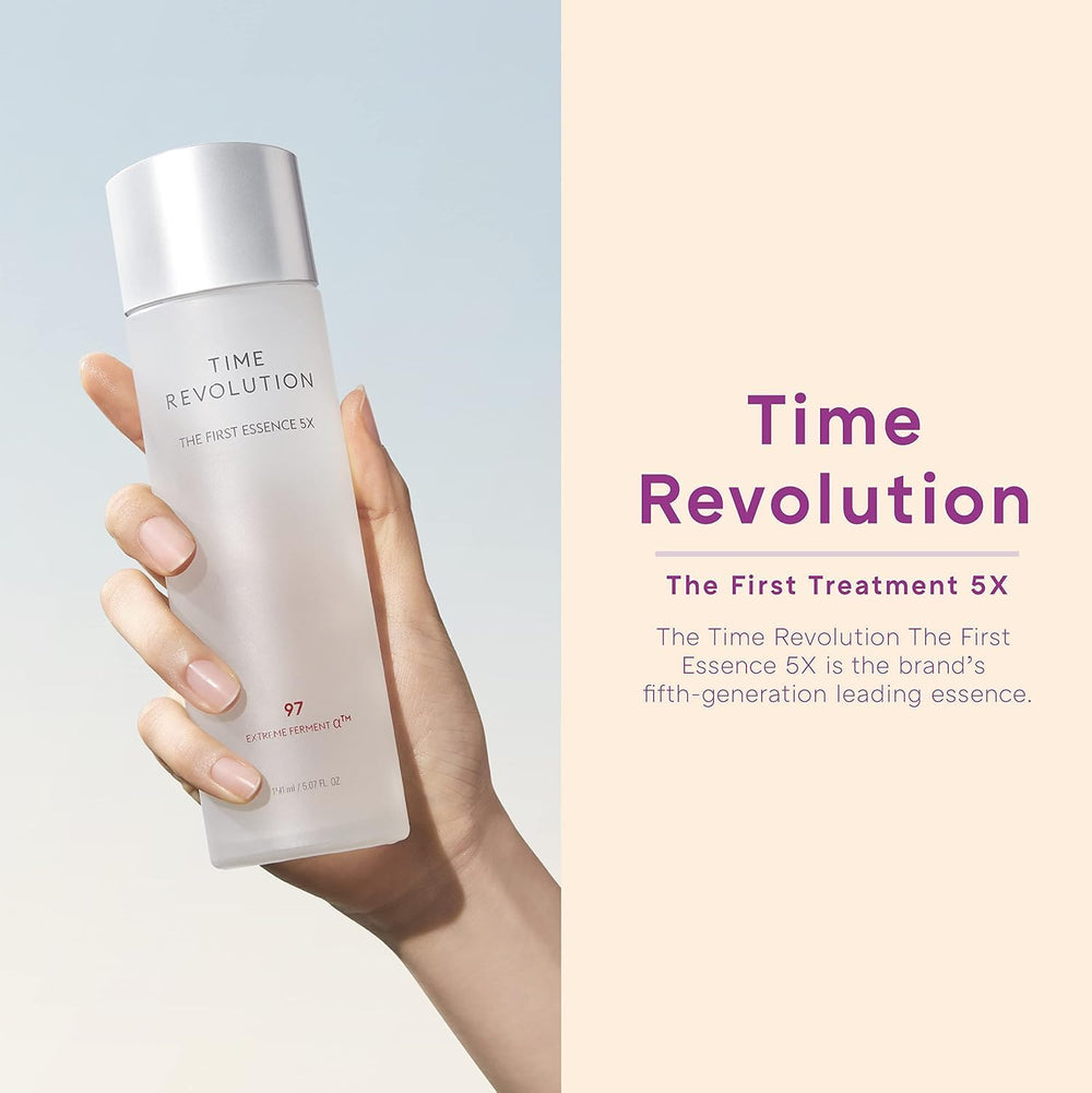 MISSHA Time Revolution First Essence 5X cotton pad application showing hydrating toning action