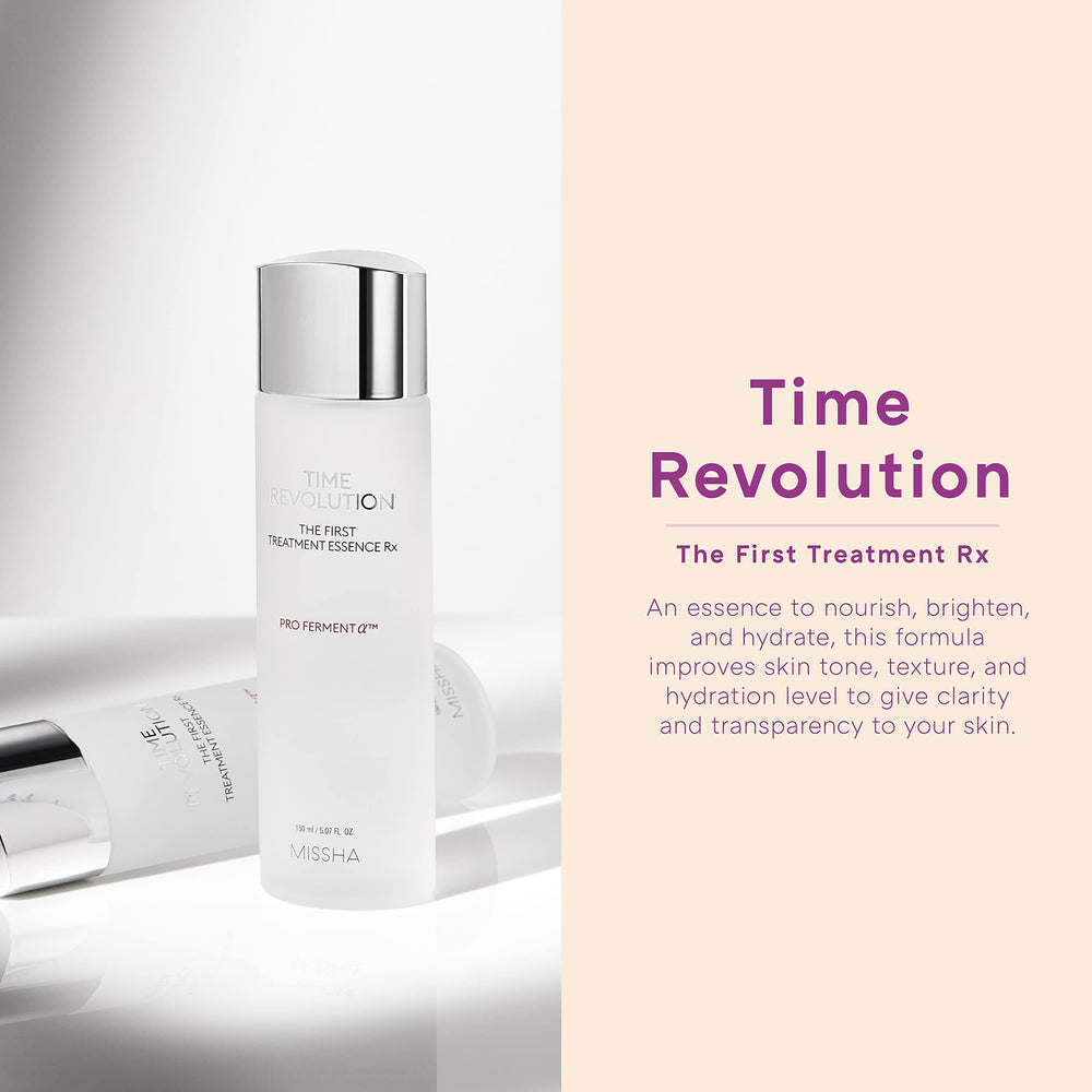 MISSHA Time Revolution First Essence RX application image demonstrates smooth layering for improved skin texture.