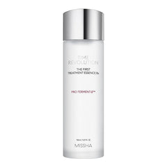 MISSHA Time Revolution First Essence RX bottle closeup showing premium fermentation for balanced hydration.