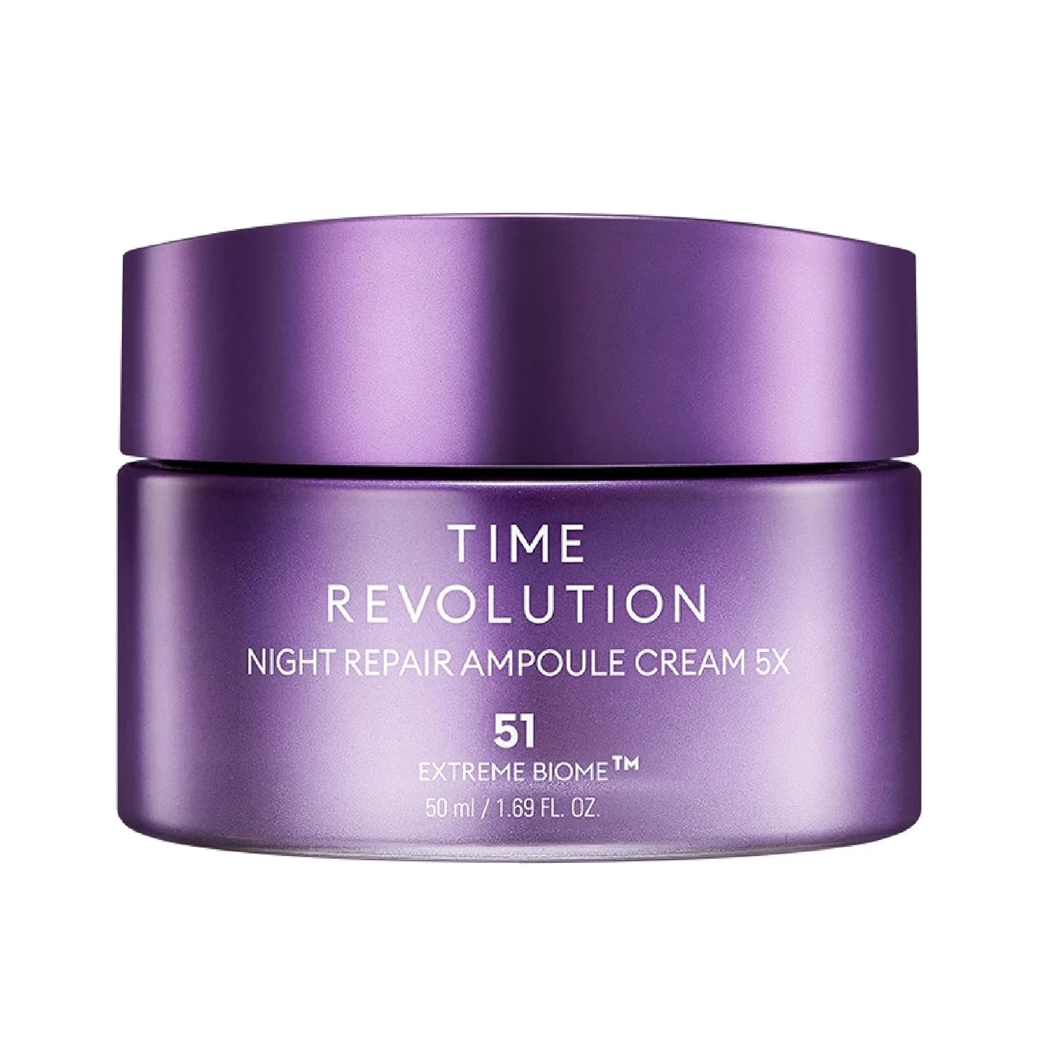 MISSHA Time Revolution Night Repair Ampoule Cream bottle closeup highlights triple fermentation for overnight radiance.