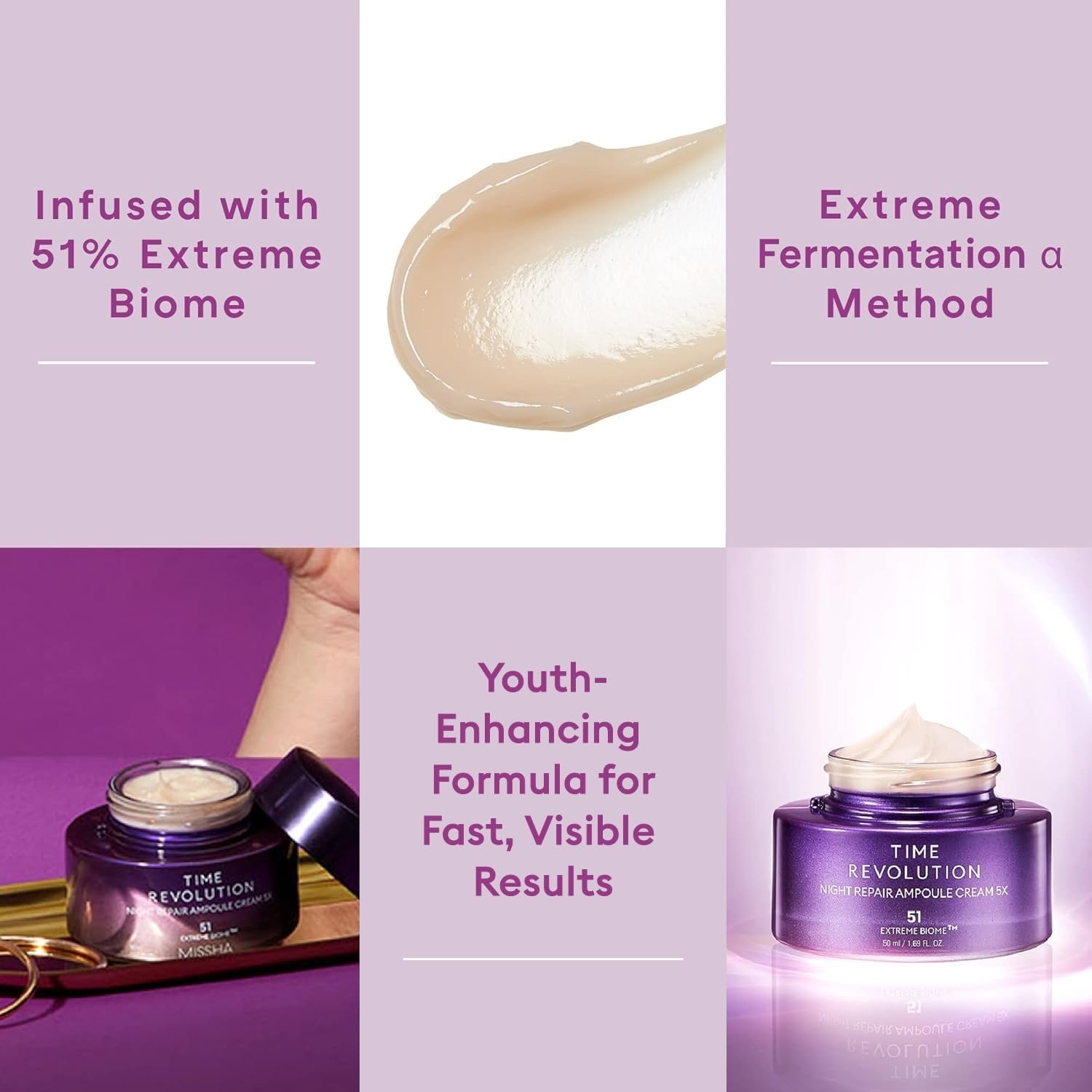MISSHA Time Revolution Night Repair Ampoule Cream jar with label demonstrates premium night care.