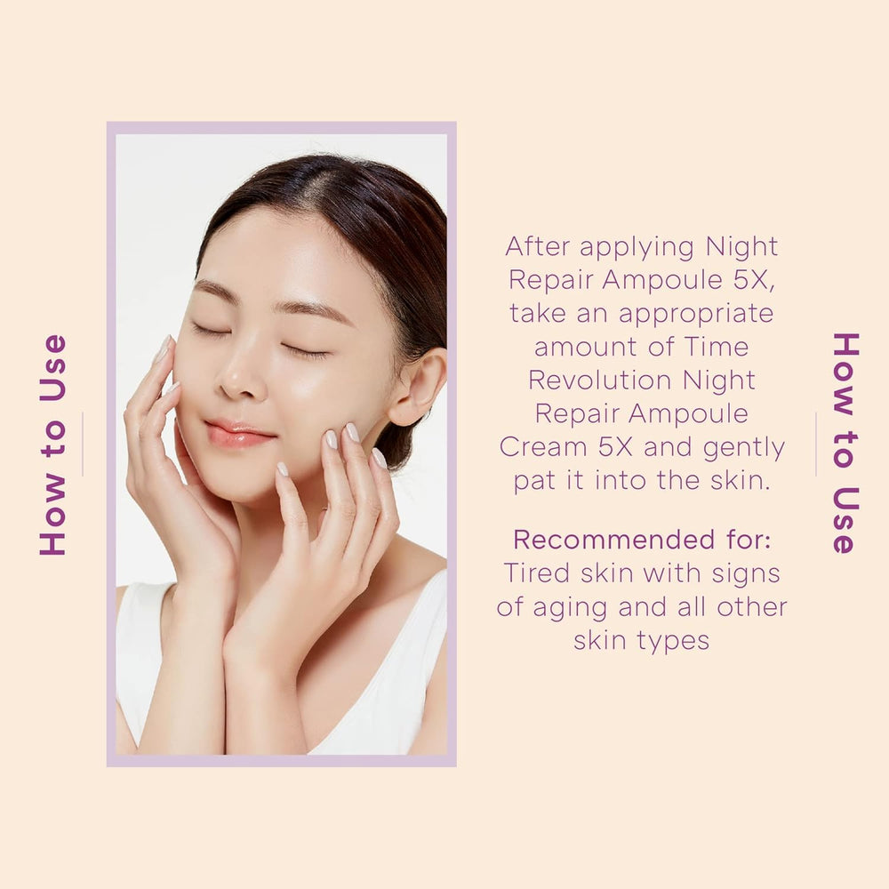 MISSHA Time Revolution Night Repair Ampoule Cream night routine setup for renewal after cleansing.