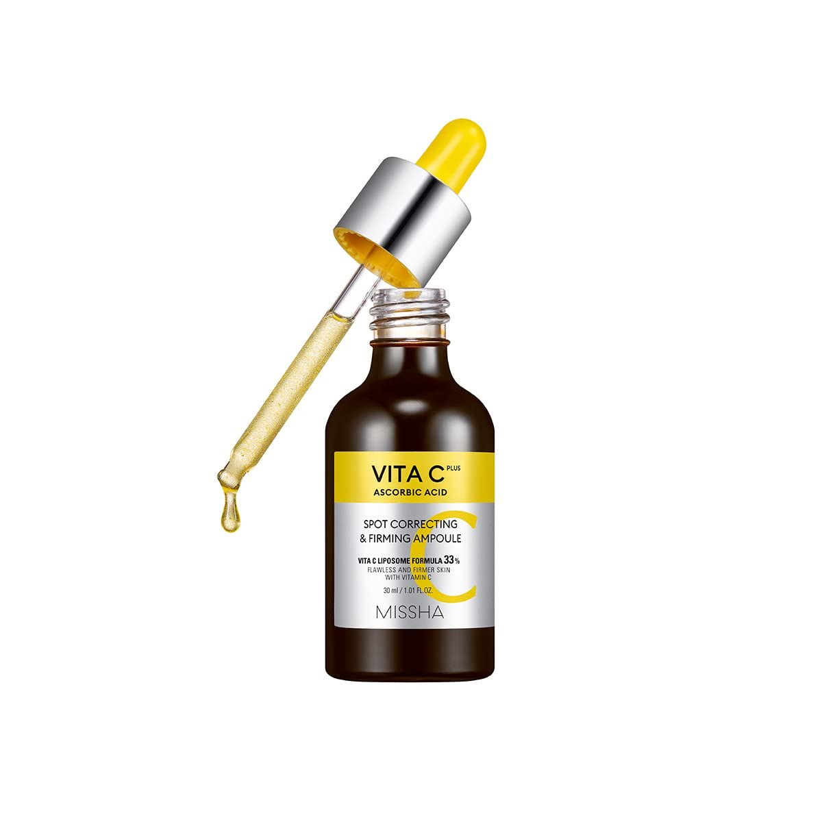 MISSHA Vita C Plus ampoule bottle close-up showing vitamin C encapsulation for absorption