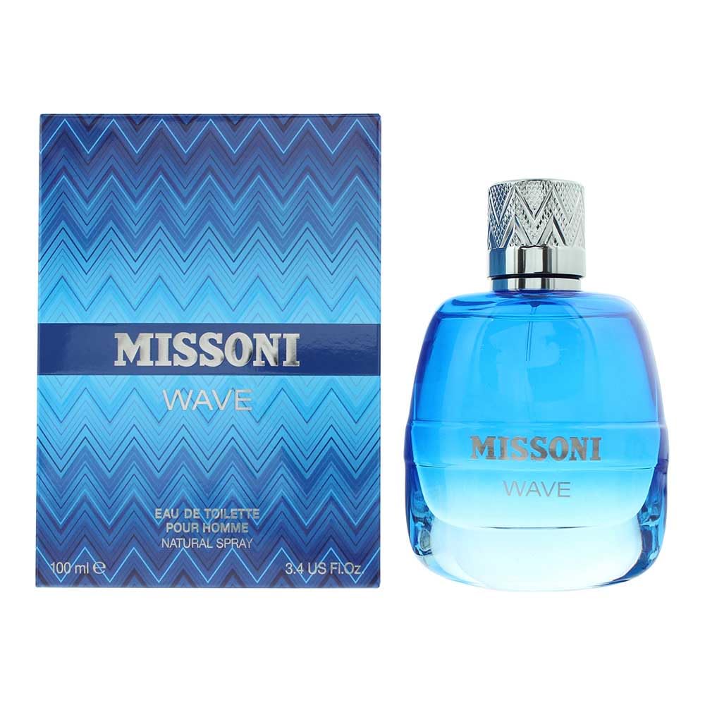 Missoni Wave Men EDT spray bottle — citrus-aromatic fragrance for daily wear and long-lasting freshness.