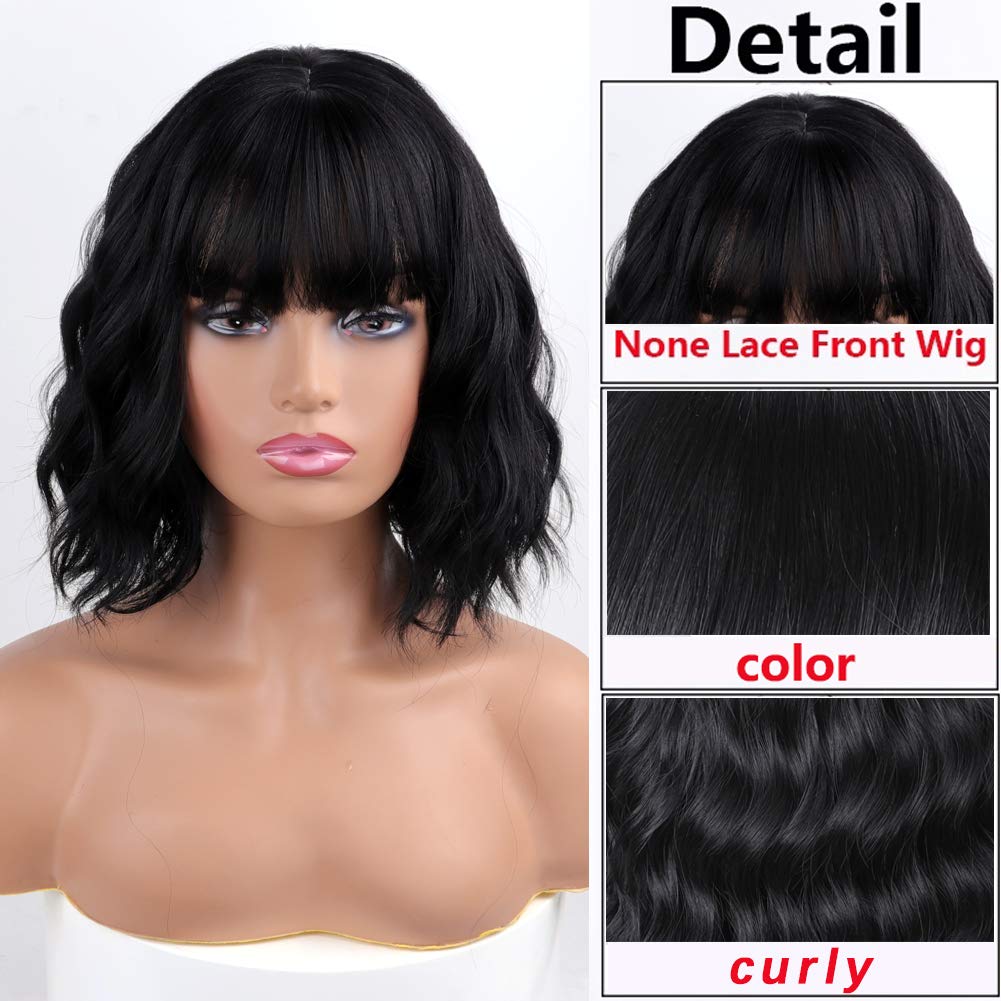 MISSQUEEN short-wavy-black-wig-bangs daily-use look for parties and dates.