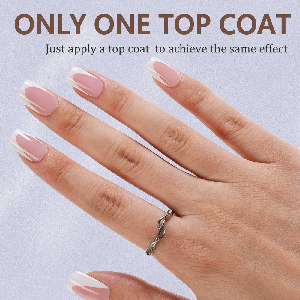 Misssix Deep French Tip nails close-up shows pink-white tips with a glossy, long-lasting finish.