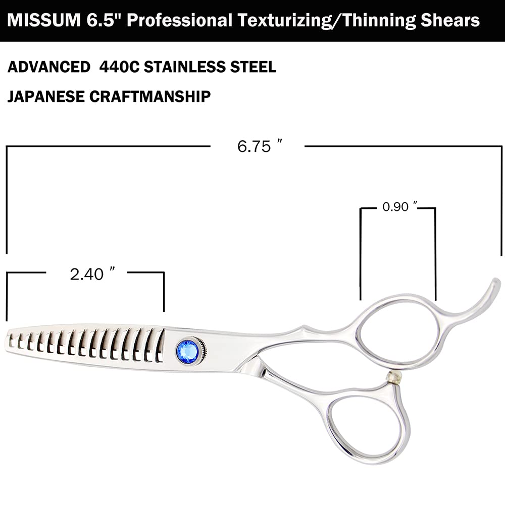 MISSUM hair thinning scissors showing bionic micro-tooth design for even texture