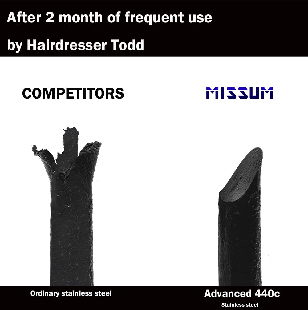 MISSUM professional barber scissors gliding through dense hair with ease