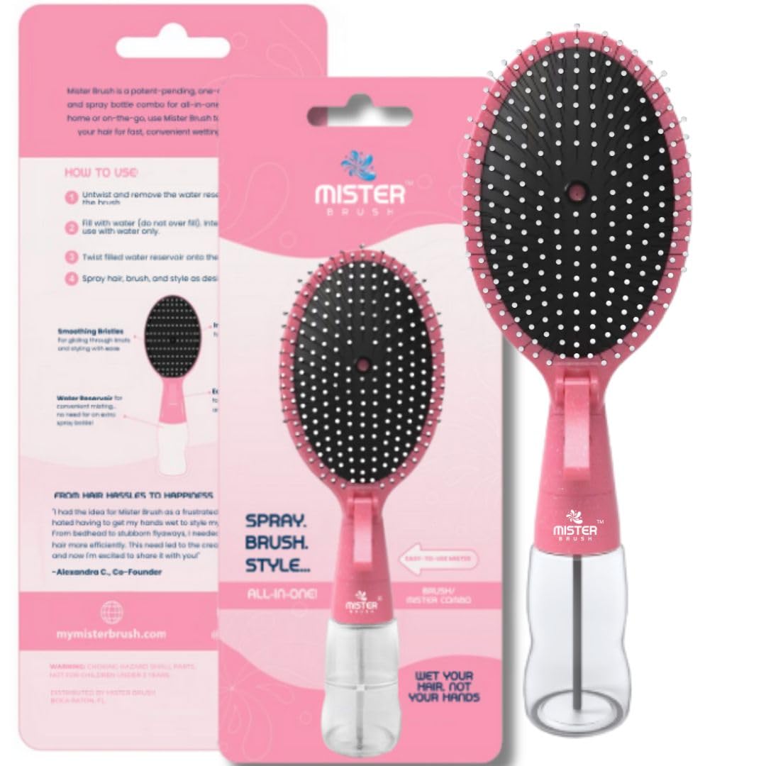 Mister Brush 2-in-1 hairbrush pink for quick knot-free styling on the go.
