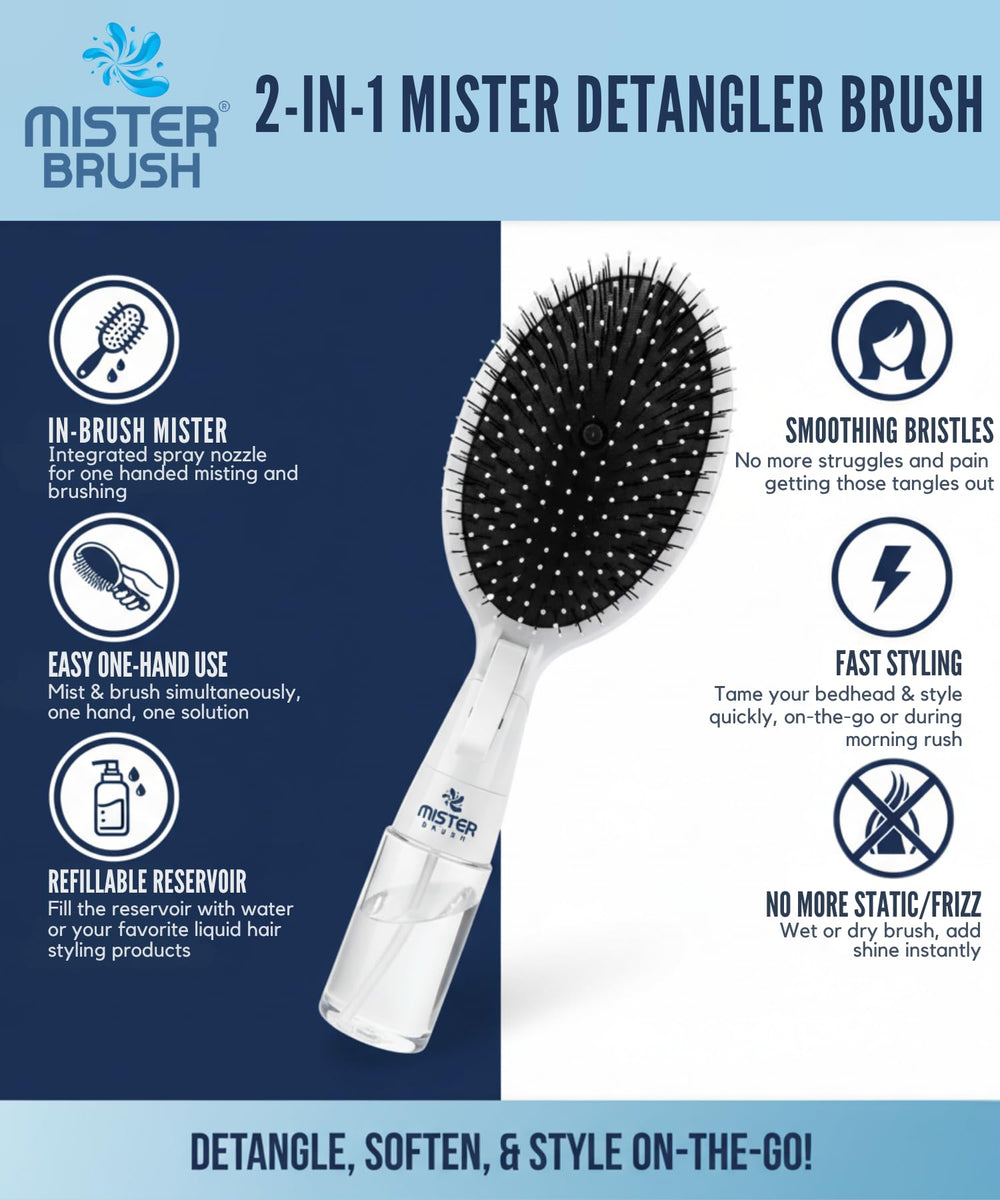 Mister Brush built-in mister nozzle close-up enabling quick refreshment.