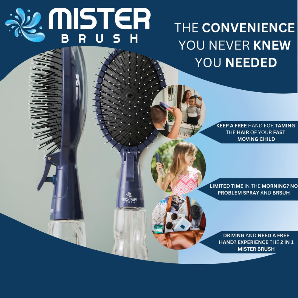 Mister Brush mist spray action highlights easy, even hydration for styles.
