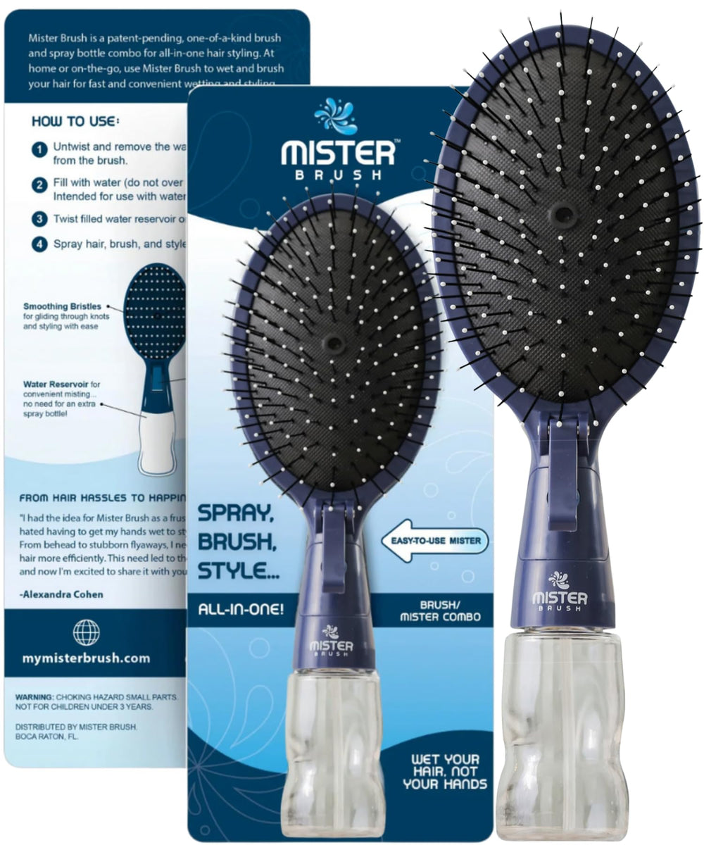 Mister Brush Navy all-in-one brush shows compact design for fast detangling.