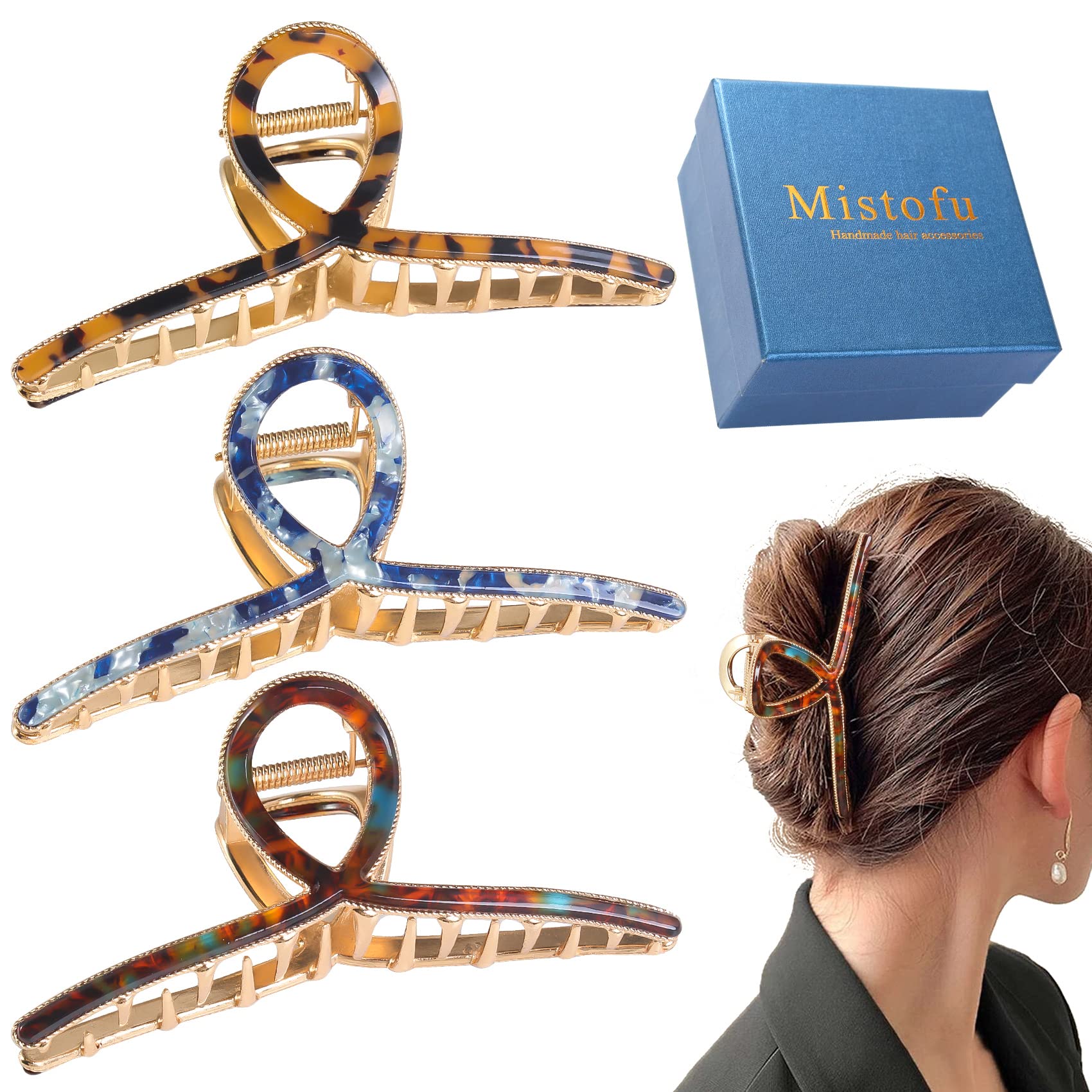 Mistofu hair clip 3-pack large gold clip closeup for strong hold and style