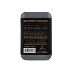 Mistral Black Amber Luxury Bar Soap closeup texture reveals triple-milled firmness.
