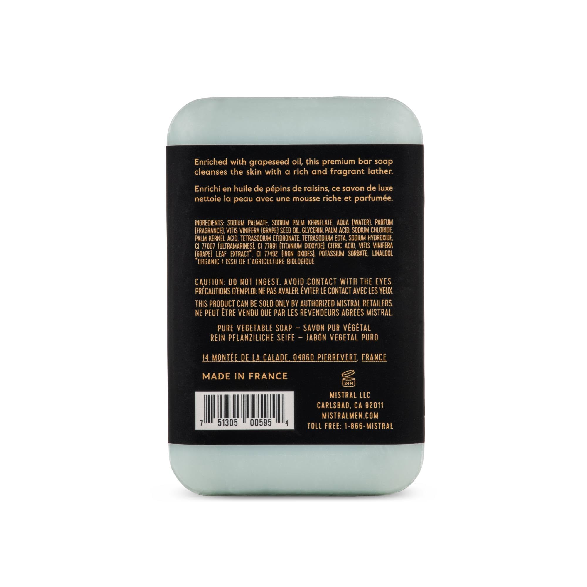 Mistral Salted Gin fragrance close-up showcases Grasse-inspired iced grapefruit and juniper notes.