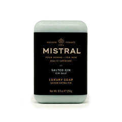 Mistral Salted Gin bar soap package highlights premium design and gift-ready presentation.