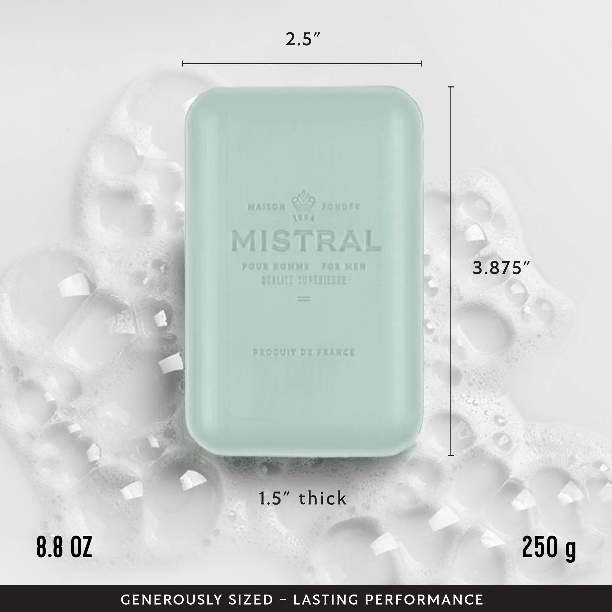 Mistral Salted Gin bar soap rich-lather texture as seen in this image.