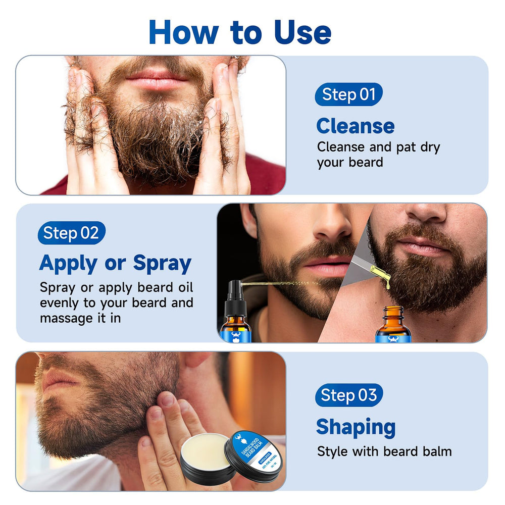 MistySprite beard care routine image demonstrating daily grooming steps.