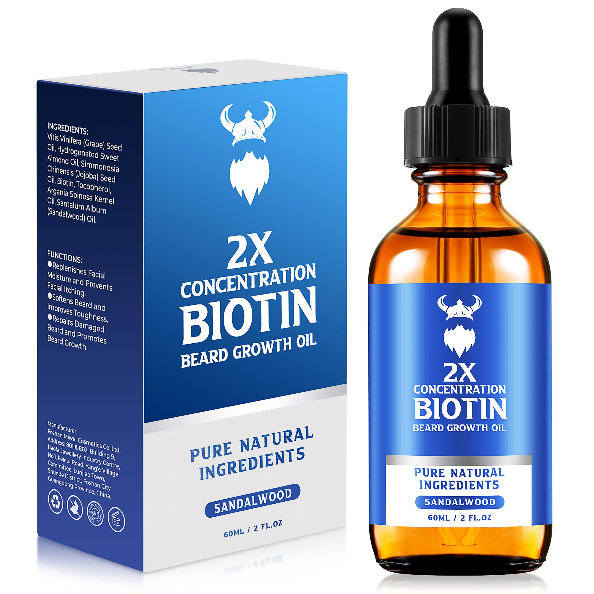 MistySprite Beard Growth Oil bottle highlights biotin for fuller beard