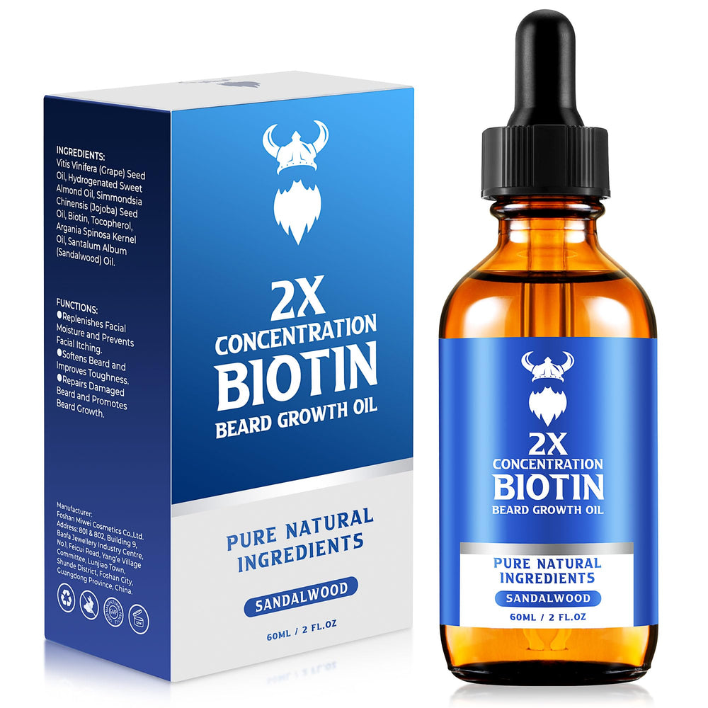 MistySprite Beard Growth Oil bottle highlights biotin for fuller beard
