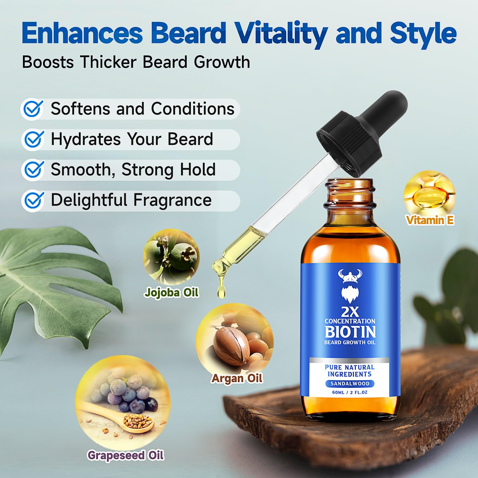 MistySprite Beard Growth Oil sandalwood focus with fragrance-free formula