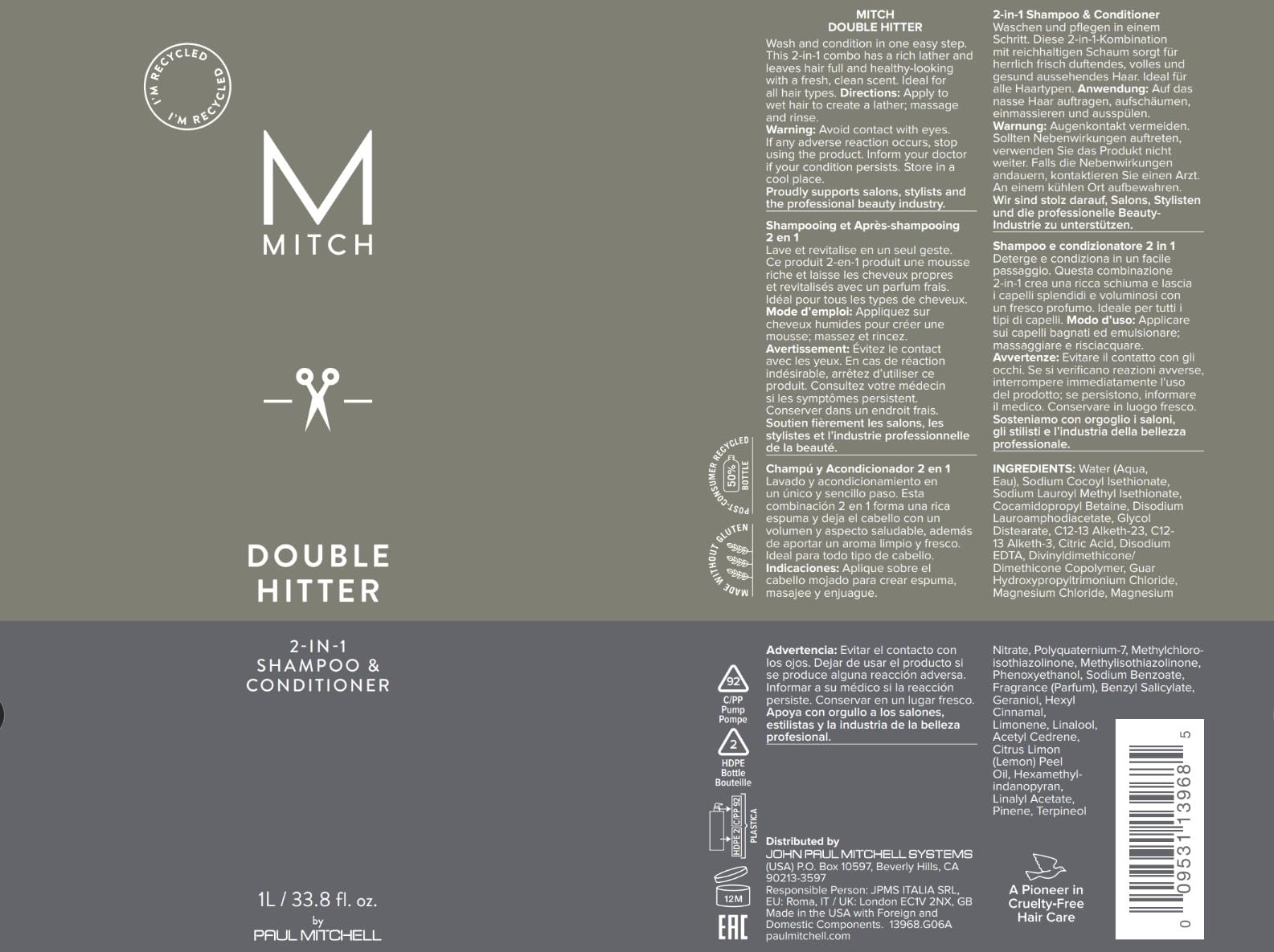Mitch Double Hitter packaging PCR note emphasizes eco-conscious packaging.