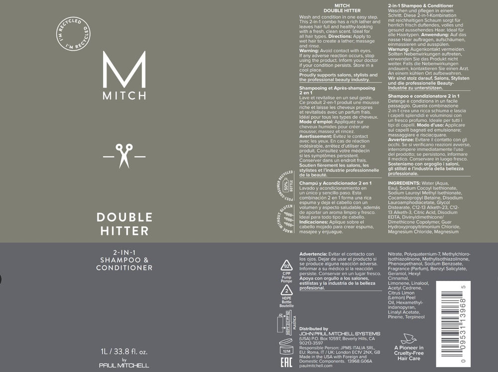 Mitch Double Hitter packaging PCR note emphasizes eco-conscious packaging.