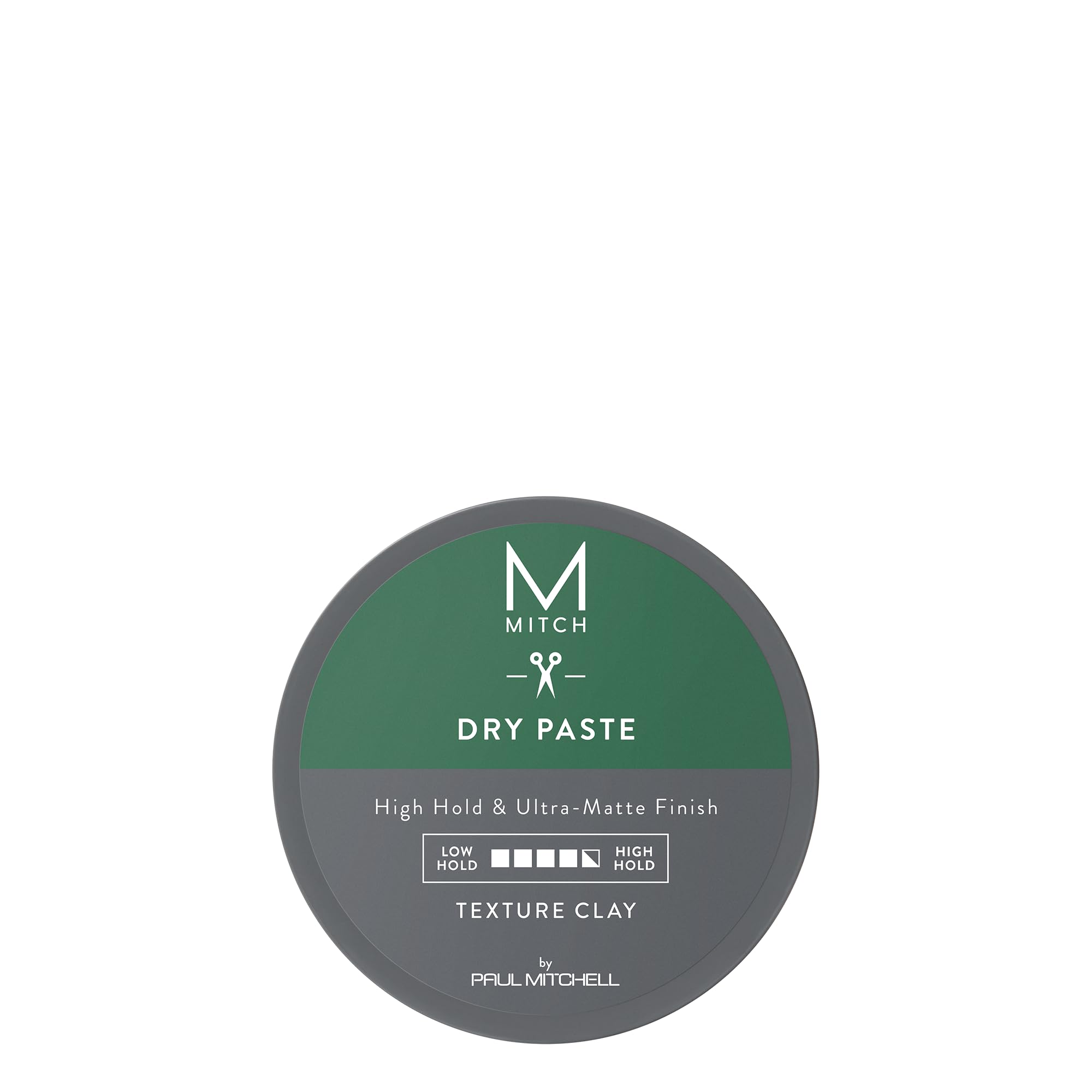 MITCH Dry Paste Texture Clay jar showcases ultra-matte finish for sculpted, long-lasting styles.