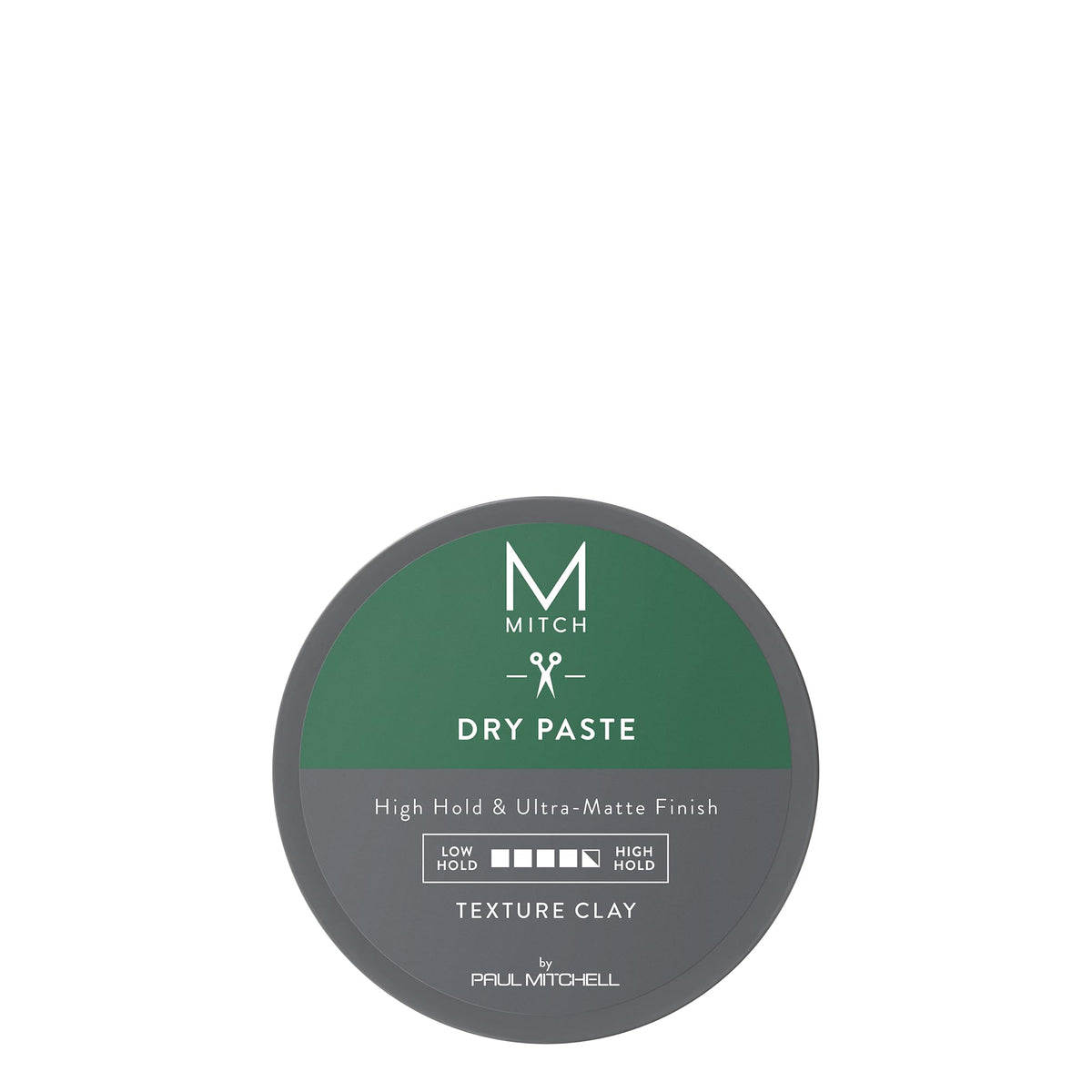 MITCH Dry Paste Texture Clay jar showcases ultra-matte finish for sculpted, long-lasting styles.