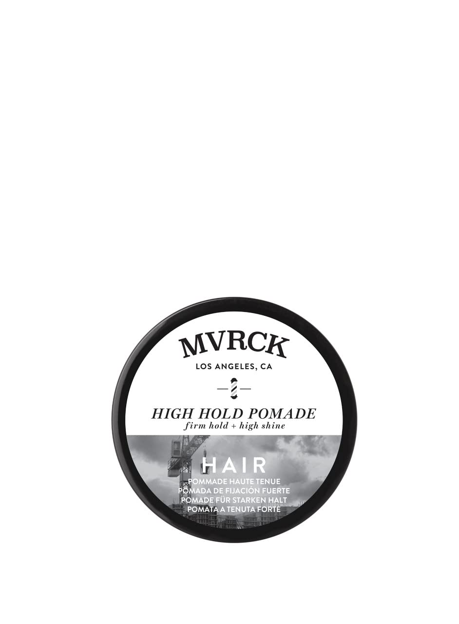MITCH High Hold Pomade jar closeup showing long-lasting hold and high shine.