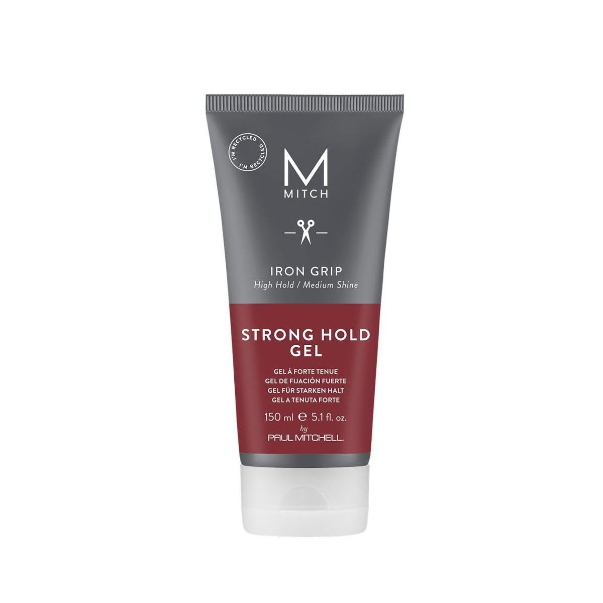 MITCH Iron Grip bottle pour demonstrating long-lasting hold for defined hairstyles.