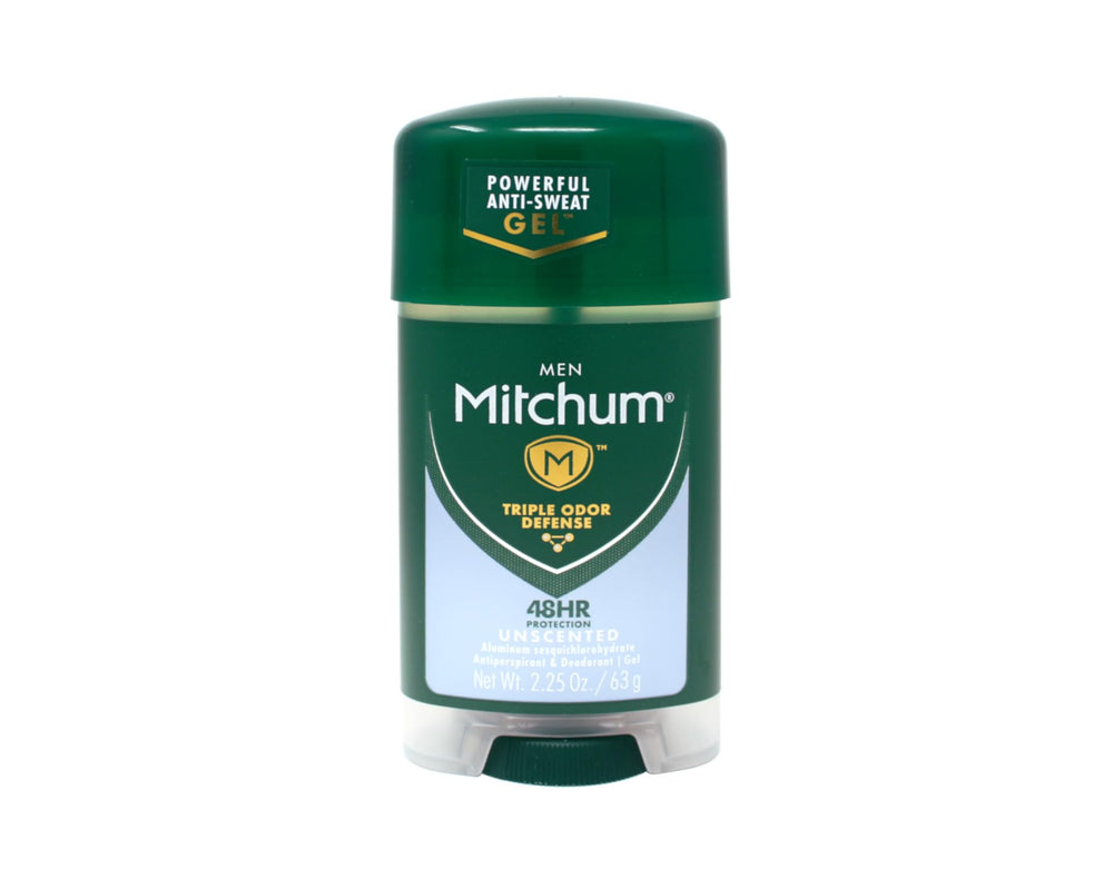 Mitchum Clear Gel Unscented 3-pack packaging for daily use