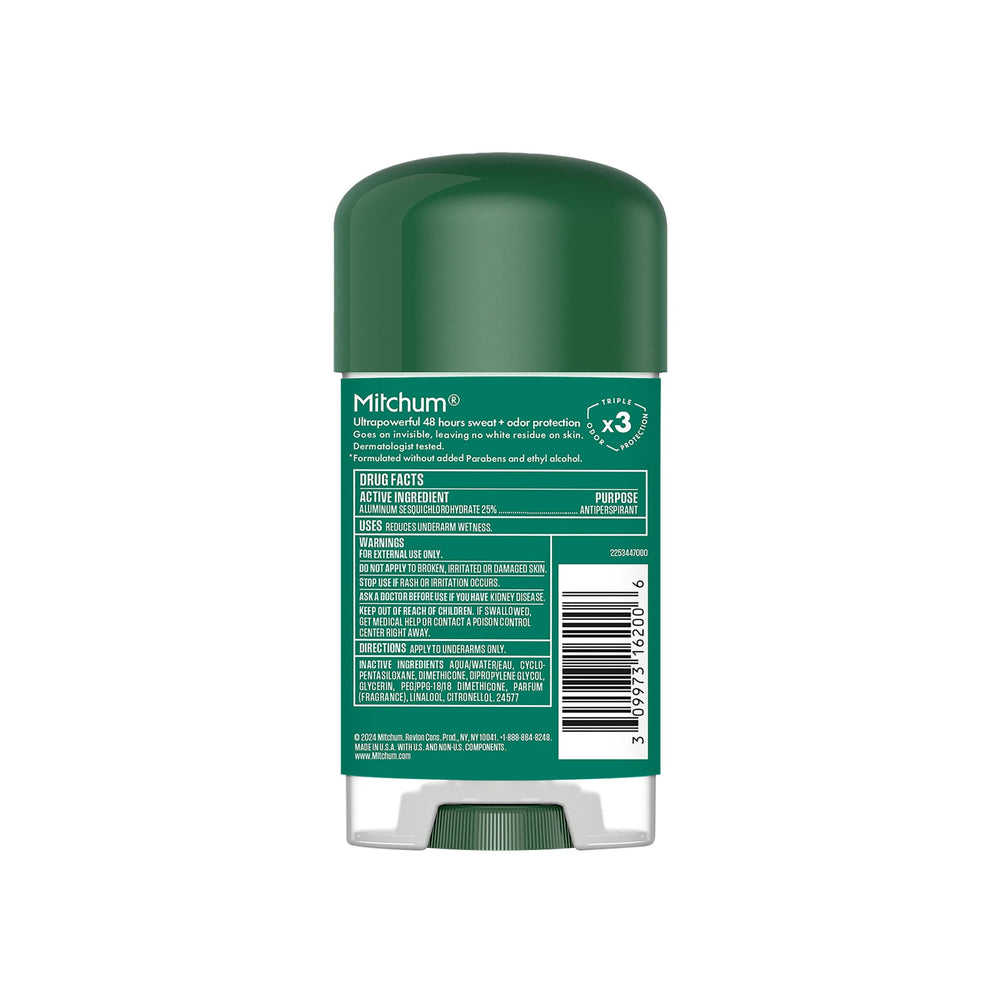 Mitchum dermatologist-tested vegan formulation ensures broad skin compatibility and responsible sourcing.