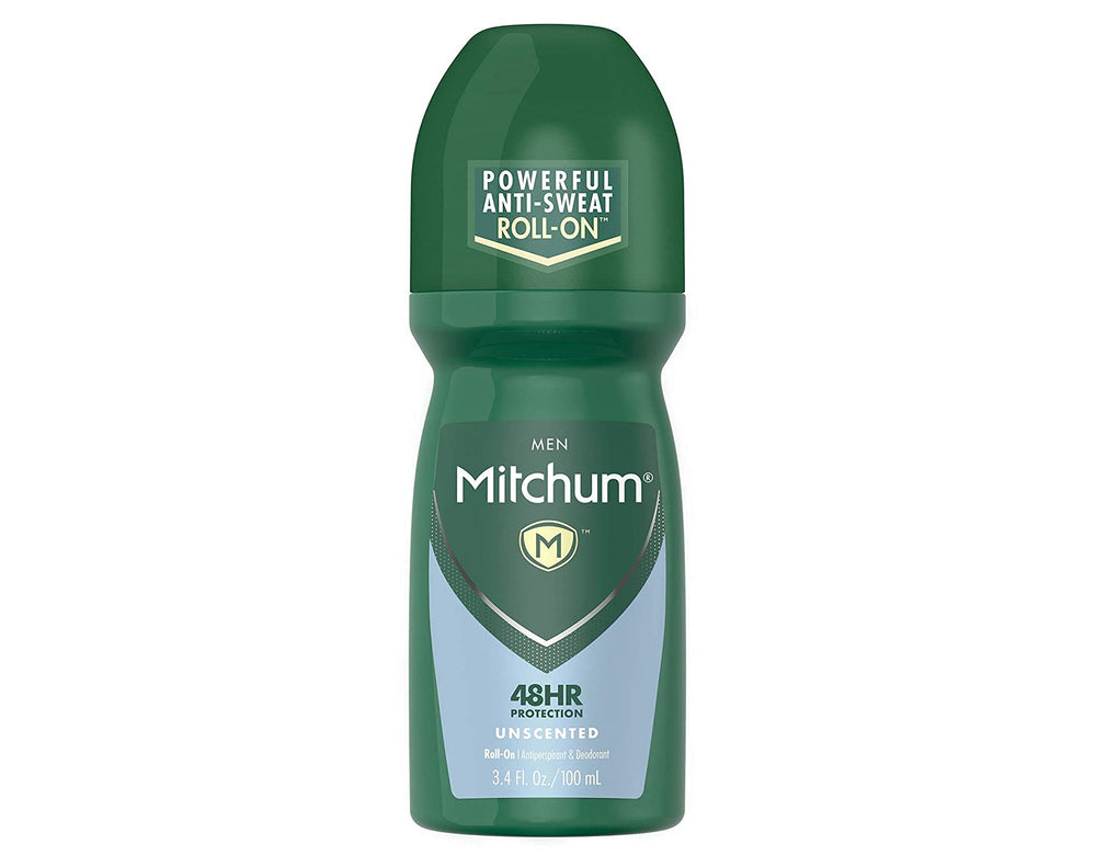Mitchum invisible roll-on unscented 3.4 oz shown quick-drying, stain-free wear.