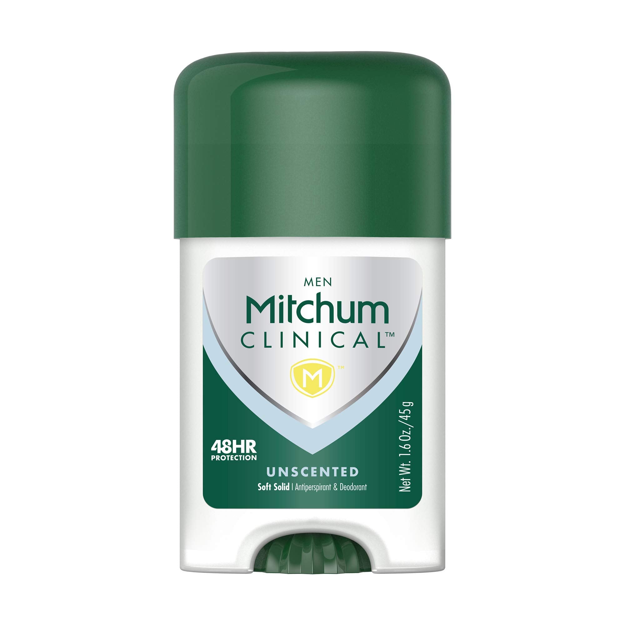 Mitchum Men clinical soft solid bottle highlights easy-to-use stick for daily wear