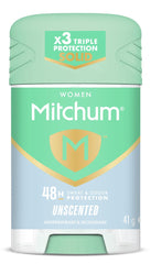 Mitchum Unscented Stick 41g—fragrance-free odour protection for daily wear