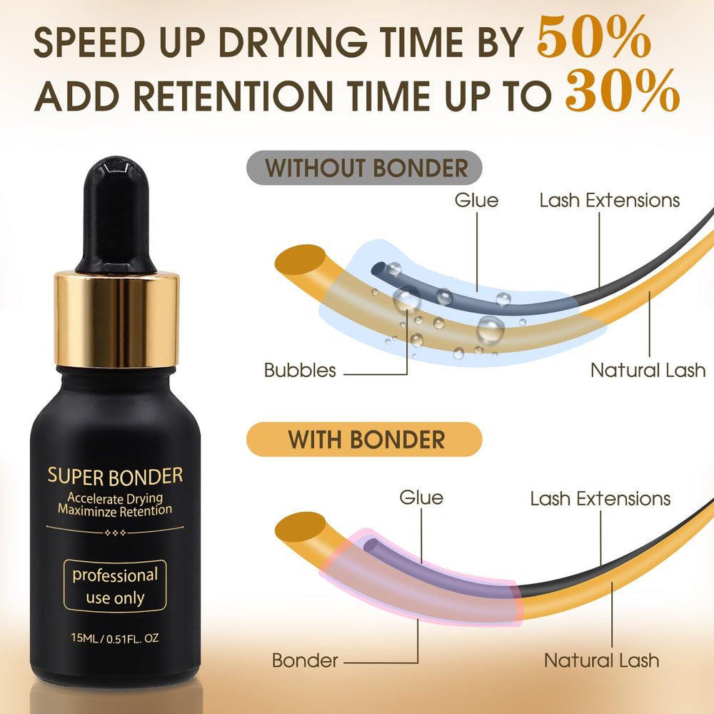 Miuffue lash bonder 15ml seals glue and speeds cure.