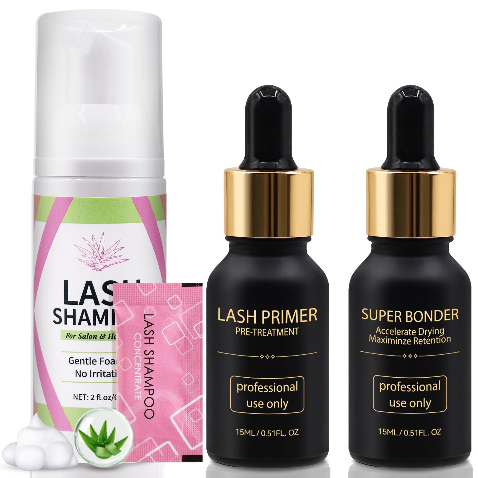 Miuffue lash shampoo concentrate bottle for clean prep-ready lashes.