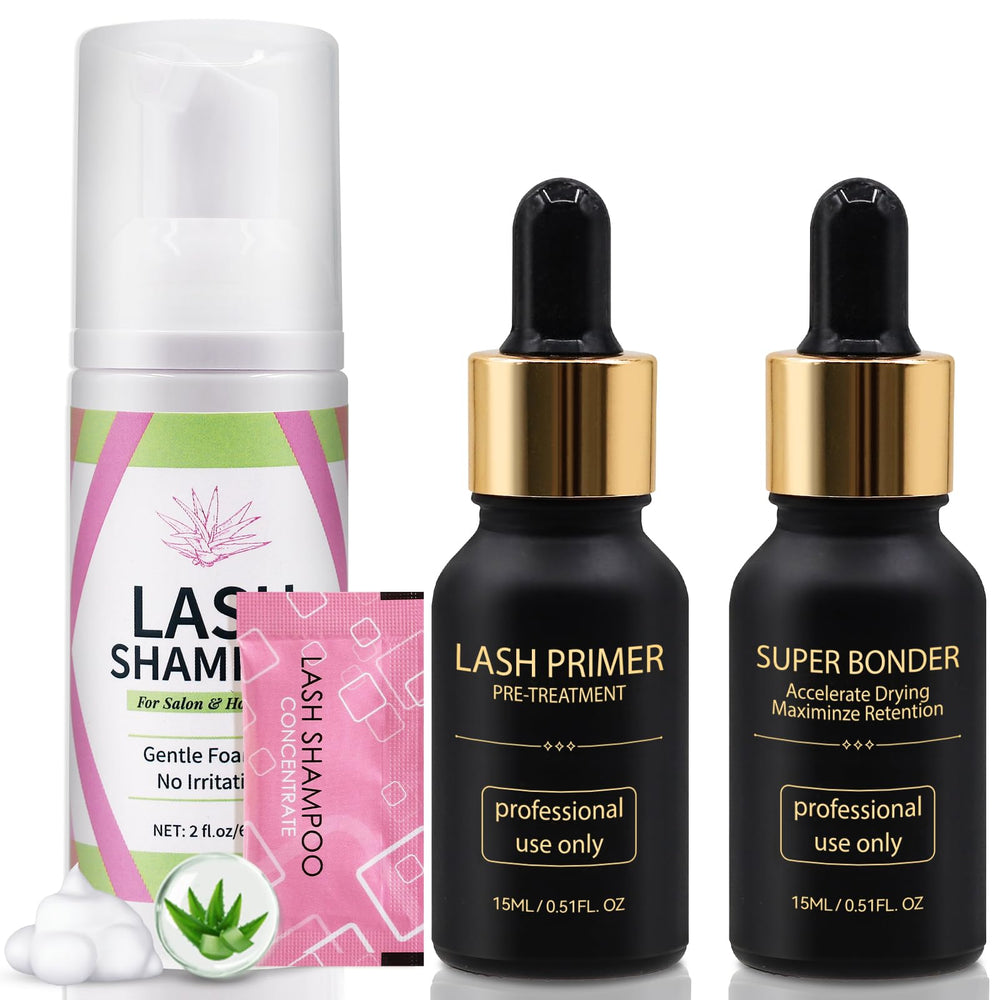 Miuffue lash shampoo concentrate bottle for clean prep-ready lashes.