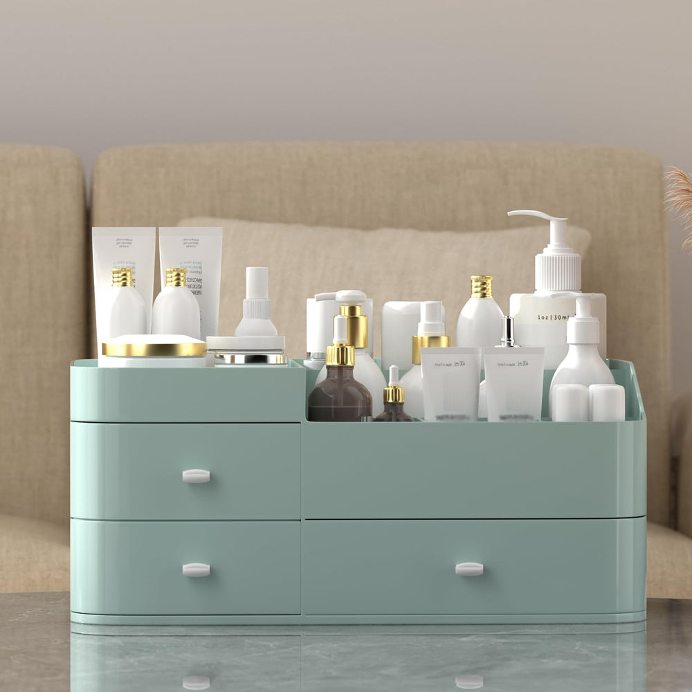 MIUOPUR makeup organizer enhances bedroom counter organization and style.