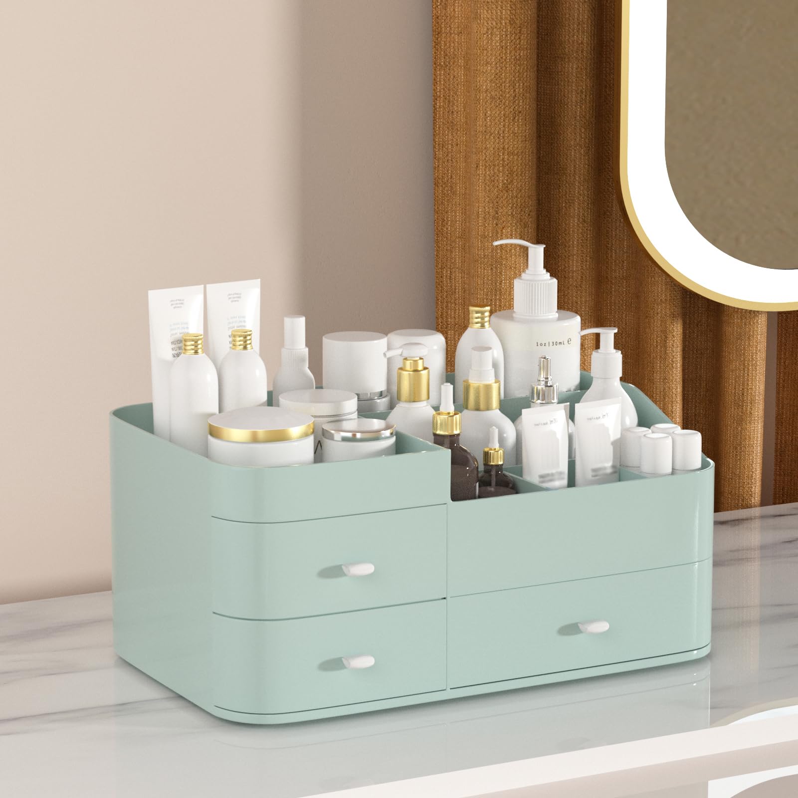 MIUOPUR makeup organizer top eight compartments for brushes and tools.