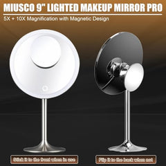 Miusco makeup mirror 9-inch back view shows magnetic attachment for storage